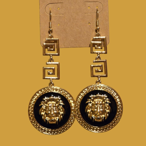 Fashion Inspired Unbranded Gold & Black Lion Head Drop Earrings - Picture 1 of 1